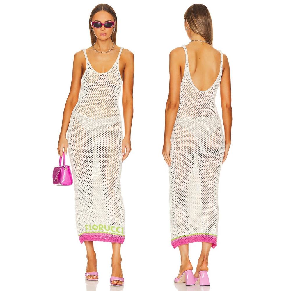 FIORUCCI Crochet Sheer Mesh Maxi Dress Knit Elegant Party Beachy XS